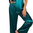 Ekouaer Silk Pajamas for Womens Set 2 Piece Satin Pjs Soft Button Down Sleepwear Wide Leg Long Pants with Pockets (Large, Blue Green)