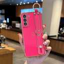 ZTOFERA for Samsung Galaxy S21 5G Case 6.2" with Wrist Strap,Luxury Cute Plating Edge Love Hearts Pattern for Girls Women, Finger Holder Kickstand Soft Shockproof Phone Case,Hot Pink