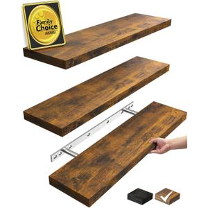 BAYKA Floating Shelves for Wall, 22.5 inches Wall Mounted Rustic Wood Shelves for Bathroom, Bedroom, Living Room, Floating Shelves for Books/Storage/Decor(Rustic Brown,Set of 3) (22.5inches)
