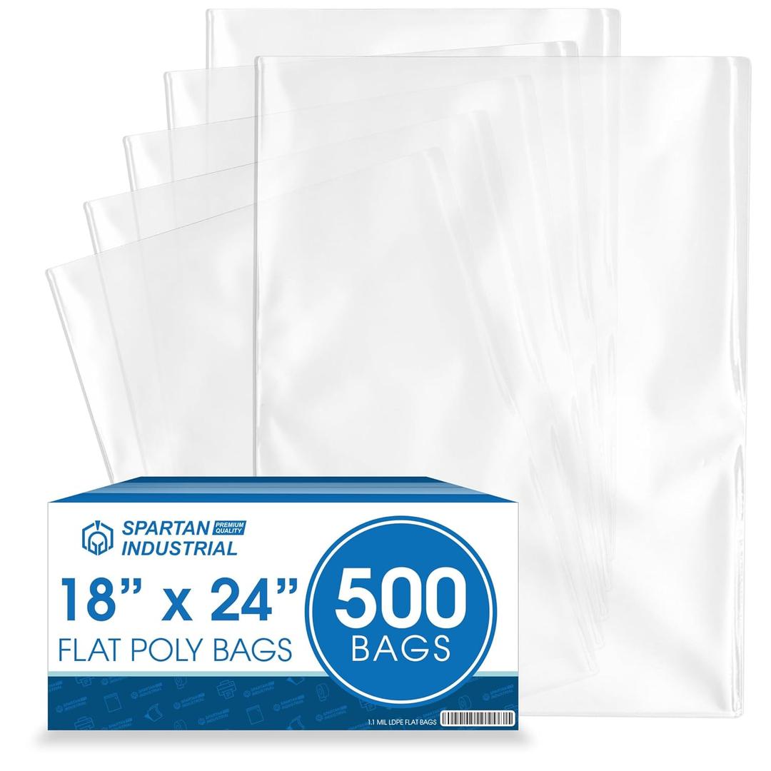Spartan Industrial - 18 X 24 (500 Count) 1.1 Mil Flat Open End Clear Plastic Poly Bags - for Proofing Bread Dough, Packaging Clothes, Shirts 