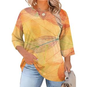 Rapbin Womens Plus Size Tops 3/4 Length Sleeve Shirts Crewneck Dressy Casual Blouses Trendy Keyhole Tunic Top XL-5XL (XXXL)