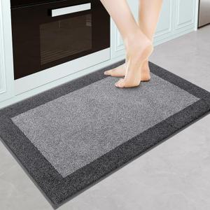 Machine Washable Kitchen Rug 24" x 36", Non Slip Kitchen Mat for Floor, Absorbent Entrance Throw Rug for Bedroom, Hallway, Bathroom, Door (Grey)