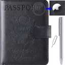 Airtag Passport Holder Cover Wallet Travel Essentials Leather RFID Blocking Case Vacation Luggage Must Haves Travel Accessories for Men Women (117#Black)