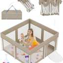Foldable Baby Playpen 50"50", Playard for Babies and Toddlers, Portable Safety Baby Fence Lightweight,No Installation, Indoor & Outdoor Playpen with Ocean Balls*50, Beige