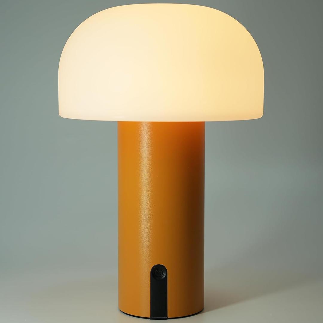 Cordless Mushroom Table Lamp, Waterproof Shower Lamp, Battery Operated Table Lamp Rechargeable, Touch Dimmable Night Light for Bedroom/Patio/Camping/Dinning/Outdoor (Orange)