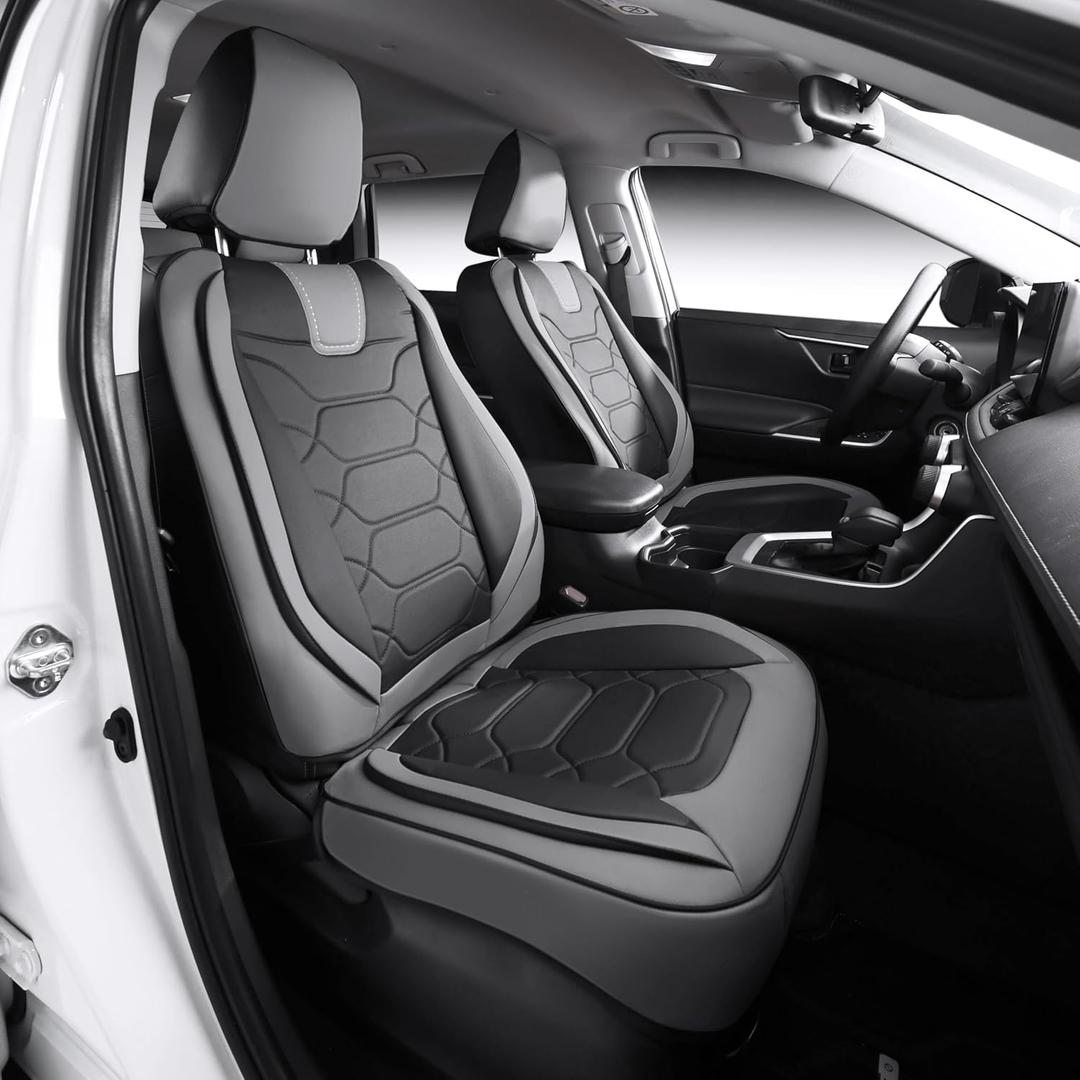 OASIS AUTO Custom Fit Seat Covers for 2013-2018 Toyota RAV4, Waterproof Faux Leather Seat Protector Cushion Rav4 Car Accessories (Full Set, Black&Gray)