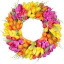 Vlorart Tulip Wreath for Front Door, 23 Inch Artificial Spring Summer Wreaths for Outside All Season with Green Leaves and Purple Flowers, Door Wreath for Farmhouse and Wedding Party Outdoor Decor