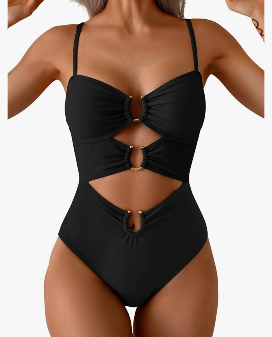 Eomenie One Piece Swimsuit for Women Ring Linked Monokini Sexy Bathing Suit Cutout Swim Suit, Size S
