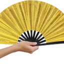 13" Glitter Large Clack Fan for Line Dancing & Rave, Foldable Hand Fan with Loud Popping Sound, Durable Iridescent Festival Accessories for Dance, EDM, Party, Cosplay (Gold)