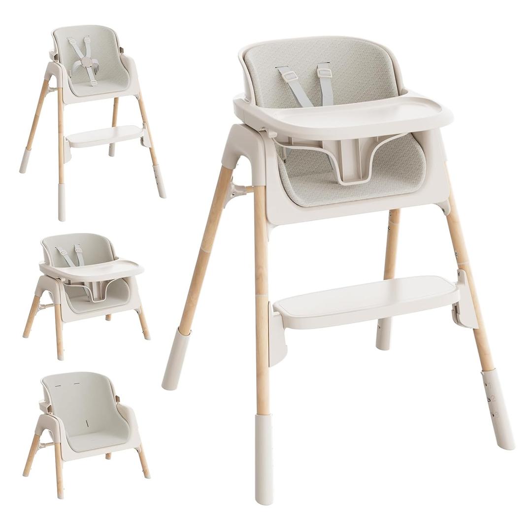Mloong High Chair for Babies and Toddlers - Adjustable 4-in-1 Baby High Chairs with Dishwasher Tray, Easy Clean Highchair, Beige