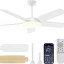 45 Inch Ceiling Fans with Lights and Remote/APP, Quick Install, 3CCT, 6 Speeds, Reversible, Dimmable, White Low Profile Ceiling Fan with Light for Living Room Kitchen Bedroom Patio Indoor Outdoor