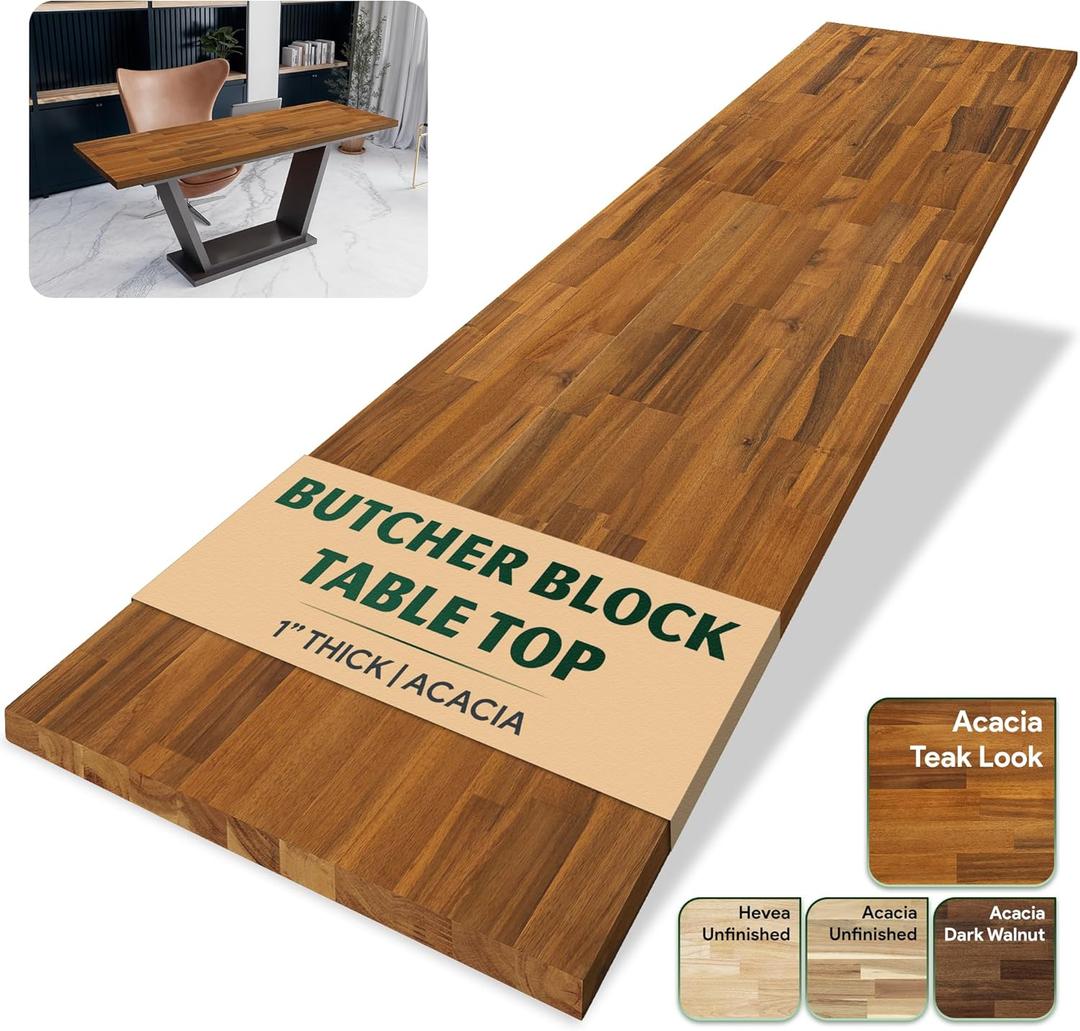 Howizz 60 x 30 in. Solid Wood Table Top, Teak Stained Acacia Desktop for Standing Desk/Office Tabletop/Countertop, 1in. Thick