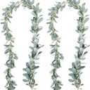 2 Pack Artificial Lambs Ear Greenery Garland Flocked Green Leaves Vines Garland Faux Lambs Ear Vine for Home Farmhouse Wedding Party Mantle Decor