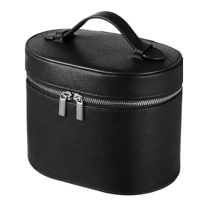 OMISTAR Makeup Vanity Bag for Women - Large Capacity Cosmetic Organizer with Removable Liner, Waterproof PU Leather Skincare Bag, Portable Chic Cosmetic Make Up Case for Skincare, Accessories, Black