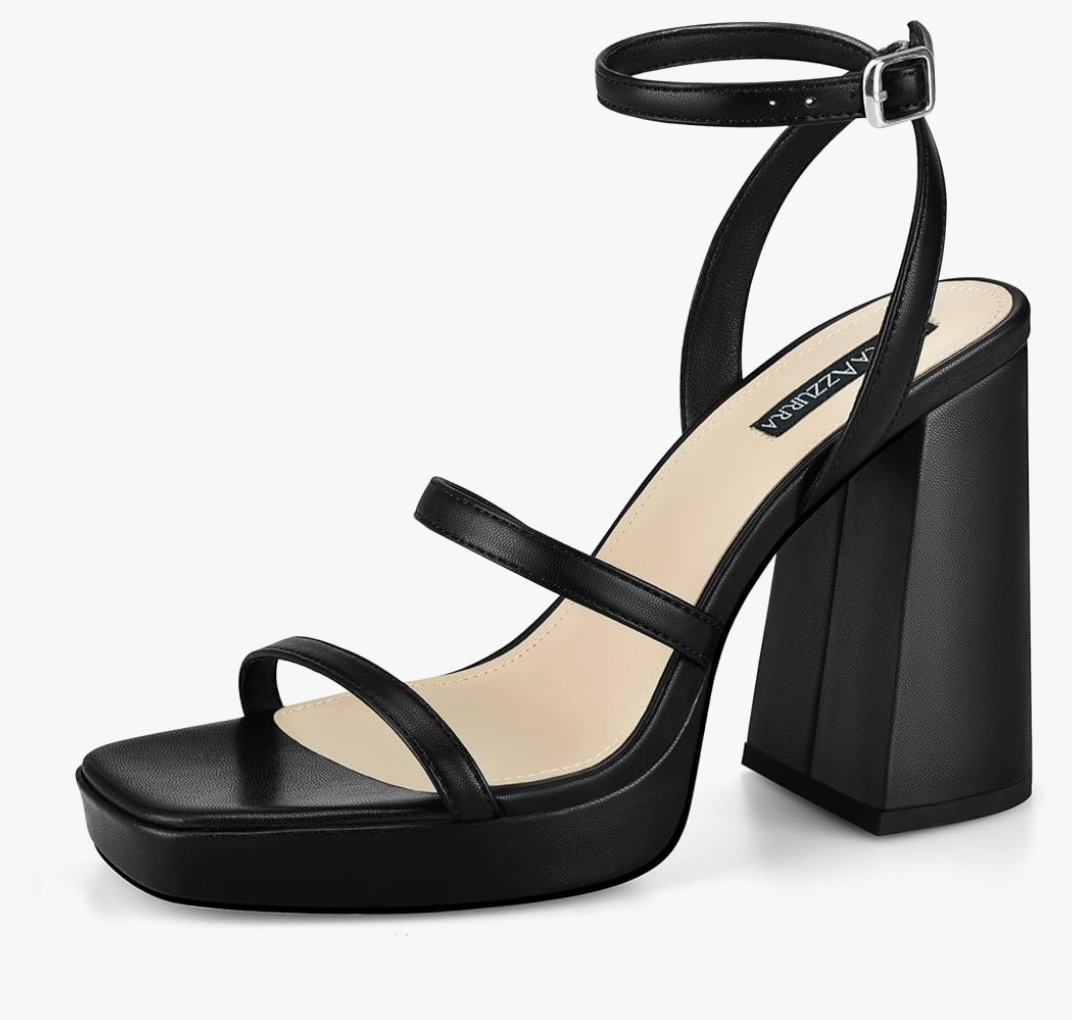 MIRAAZZURRA Platform Strappy Heel Sandals Square Open Toe Two Strap Chunky High Heeled Sandals with Buckle Ankle Strap for Women Party Wedding Dress
Size 9