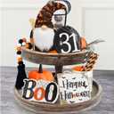 Halloween Decor - Halloween Decorations - BOO Happy Halloween Wooden Signs - Cute Gnomes Plush and Bead Garland - Farmhouse Rustic Tiered Tray Decor Items for Home Table House Room