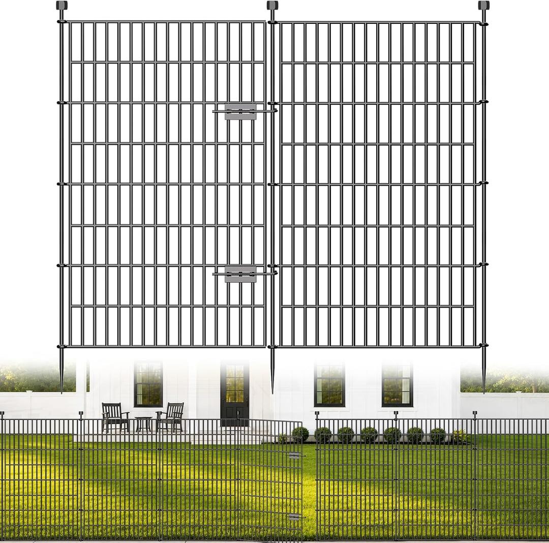 No-Dig Decorative Outdoor Garden Fence for Yard, Animal Barrier Fencing for Dog | Rustproof Metal Temporary Fence for Patio, Pet and Flower Bed | 48in (H) x 23.6ft(L), 10 Panels with Gate