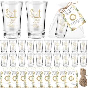 Roshtia 50 Sets First Communion Favors Baptism Favors for Guests God Bless Shot Glasses with Thank You Tags and Bags for Baby Shower Biblical Christian Gifts Baptism Party Gift
