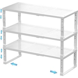 Expandable Spice Rack & Kitchen Cabinet Organizer - Stackable, Adjustable Shelves for Cabinets, Countertops, Cupboards & Pantries(3 Packs/Medium/White) (Medium:7.8"D x 16.5"W x 6.2"H)