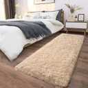 Fluffy Shag Runner Rugs for Bedroom Hallways, 2x8 Beige Long Soft Throw Area Rug Non Slip for Bedside Dorm, Shaggy Furry Carpet for Nursery Living Room Home Decor