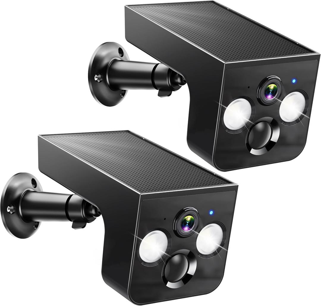 Solar Security Cameras Wireless Outdoor 2K Battery Powered AI Motion Detection 2-Way Talk Color Night Vision WiFi Waterproof SD/Cloud Storage Non-stop Solar Panel Camera Outdoor Wireless 2-Pack