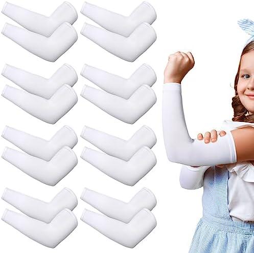 8Pairs Arm Sleeves for Kids, UV Sun Protection Cooling Arm Compression Sleeves for Boys Girls, Outdoor Sport Running Breathable Elastic Arm Cover for Youth