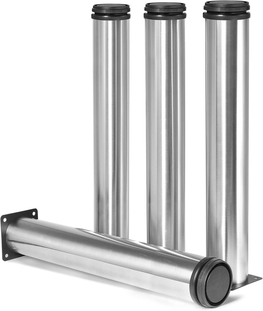14 Inch Metal Furniture Legs Stainless Steel Adjustable Legs Silver Metal Legs Round Cabinet Legs for Coffee Table Cabinet Desk Sofa Shelves, Pack of 4