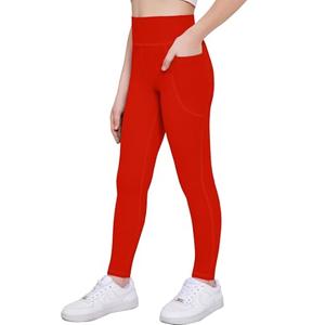 Arshiner Girls Athletic Leggings High Waist Yoga Pants for Kids with Pockets Dance Running Workout Tights Red, Size 130