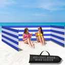 25 x 4 FT Beach Wind Screen Long Blue White Privacy Screen Portable Beach Wind Fence Blocker with 5 Foldable Metal Poles and Carry Bag for Summer Outdoor Sand Protection