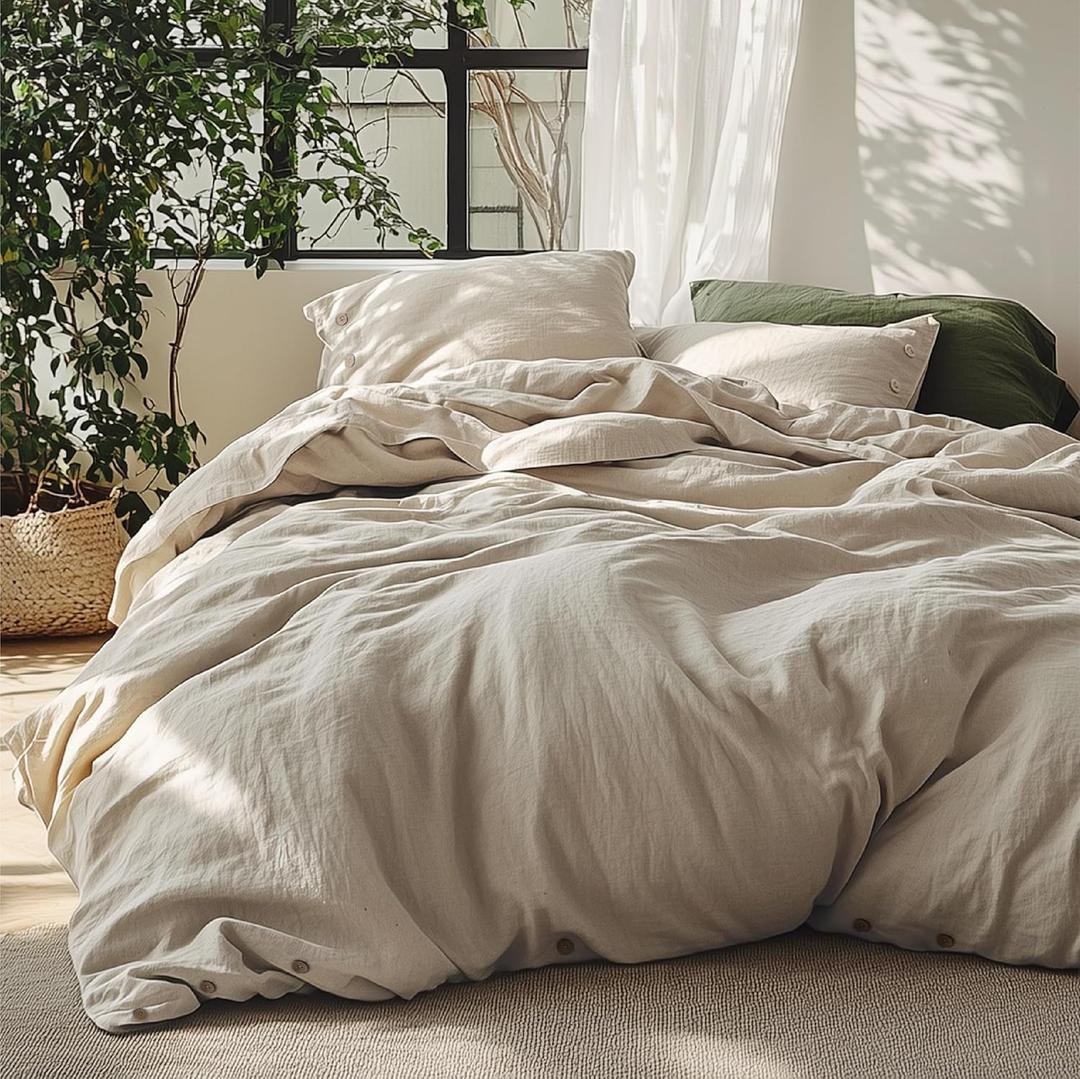 Bedsure Linen Duvet Cover California King - Linen Cotton Blend Bedding Set, Soft & Cozy, 2 Pieces, 1 Duvet Cover 104x98 and 1 Pillowcase, Light Khaki Color Cooling Bedding, Comforter Sold Separately