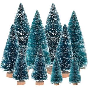 Yahpetes Christmas Trees 10 Pcs Bottle Brush Christmas Trees 5 Size Artificial Christmas Sisal Snow Frost Trees Pine Trees with Wood Base for Tabletop Christmas Party Home Indoor Decor (Blue Green)