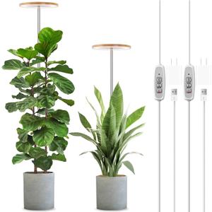 LORDEM Bamboo Grow Light for Indoor Plants, Full Spectrum LED Plant Grow Light, Height Adjustable Growing Lamp with Auto Timer 4H/8H/12H, 4 Dimmable Levels, Ideal for Large Tall Plants, 2 Pack (Bamboo-6.3in)