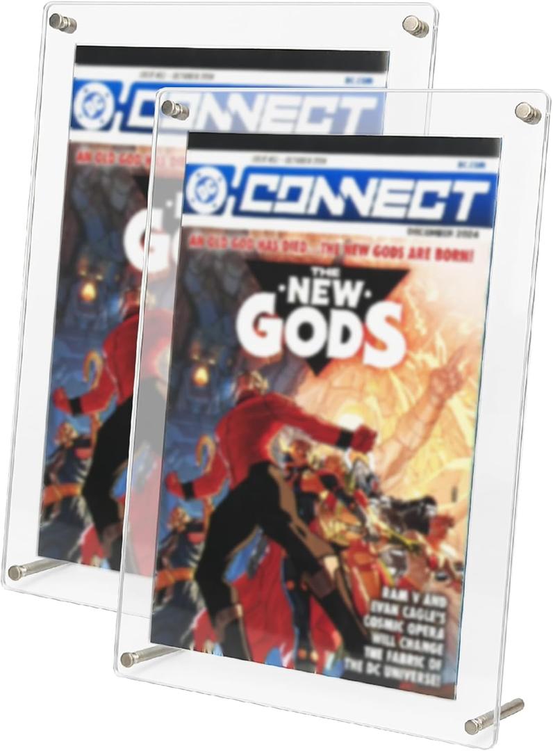 2 Pack Clear Acrylic Comic Book FramesWall Mount or Tabletop Display Case for 10.2"  6.7" Comics, Floating-Style Comic Book Display Frame with Hardware, Dust-Resistant Comic Wall Display