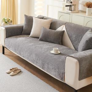 Plush Sofa Cover Washable.Non-Slip Couch Covers, Pet FriendlyCouch Mats, Soft Chenille Sofa Covers forLiving Room(Dark Gray/36"x70"/3-SeaterSofa Cover)