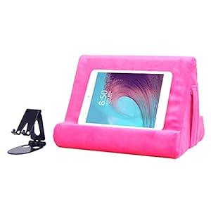 Universal Multi-Angle Tablet Holder - Soft Pad Stand with Net Pocket & Random Color Stands for Lap, Knee, Sofa and Bed - Pink