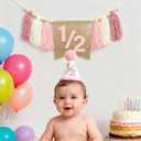 High Chair Banner 1/2 Birthday Pink Tassels Half Way To One Decorations 6 Months Hat Party Decorations High Chair Banner Happy Half Birthday Party Decorations Photo Props