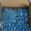36Pcs Glitter Poinsettia Flowers Berries Stems Ornaments Kit, 24Pcs Artificial Flowers with Clips and 12Pcs Berry Picks Floral Decorations for Christmas Tree Wreath Fireplace Xmas Party Decor (Blue)
