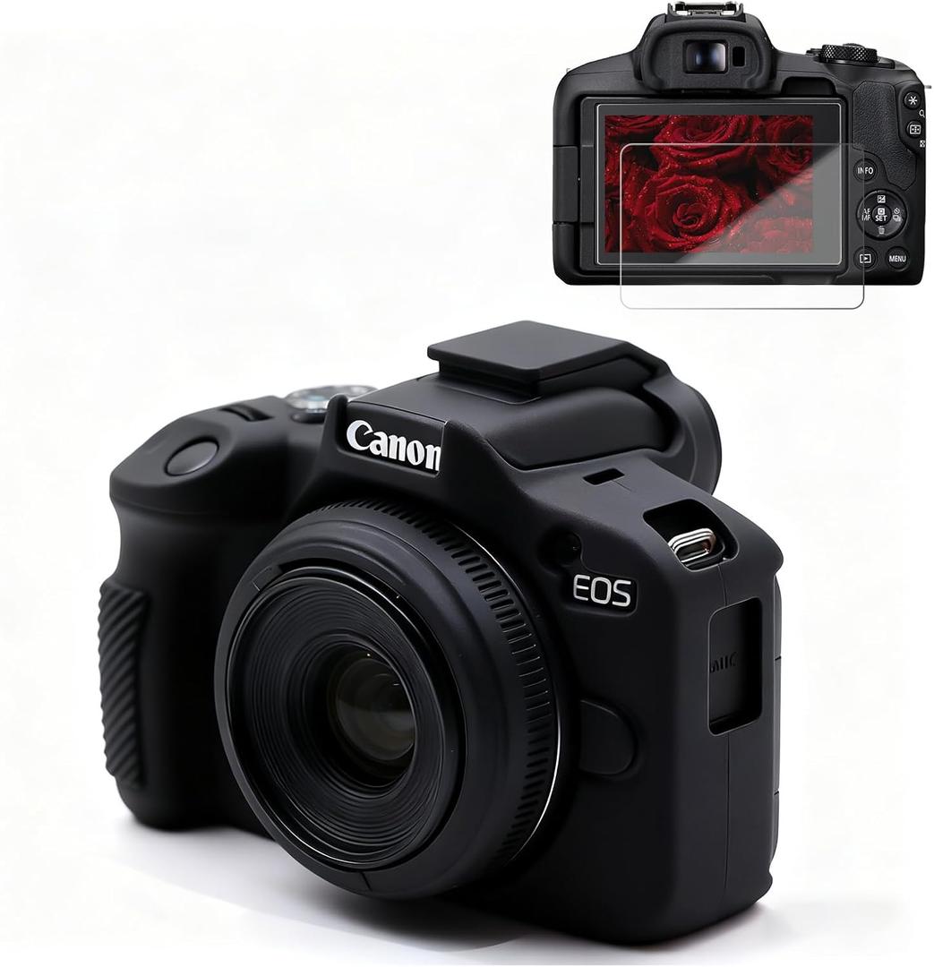 Case for Canon EOS R50 Camera, Soft Silicone Protective Case, Anti-Scratch, Slim Fit Sleeve Cover with Screen Protector Accessories for Canon R50 (Black)