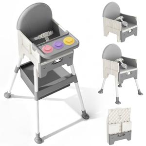 Baby High Chair, High Chairs for Babies and Toddlers, Light Weight Portable Highchair, Comfortable Feeding, Multi-Use Easy Clean High Chair (Gray)