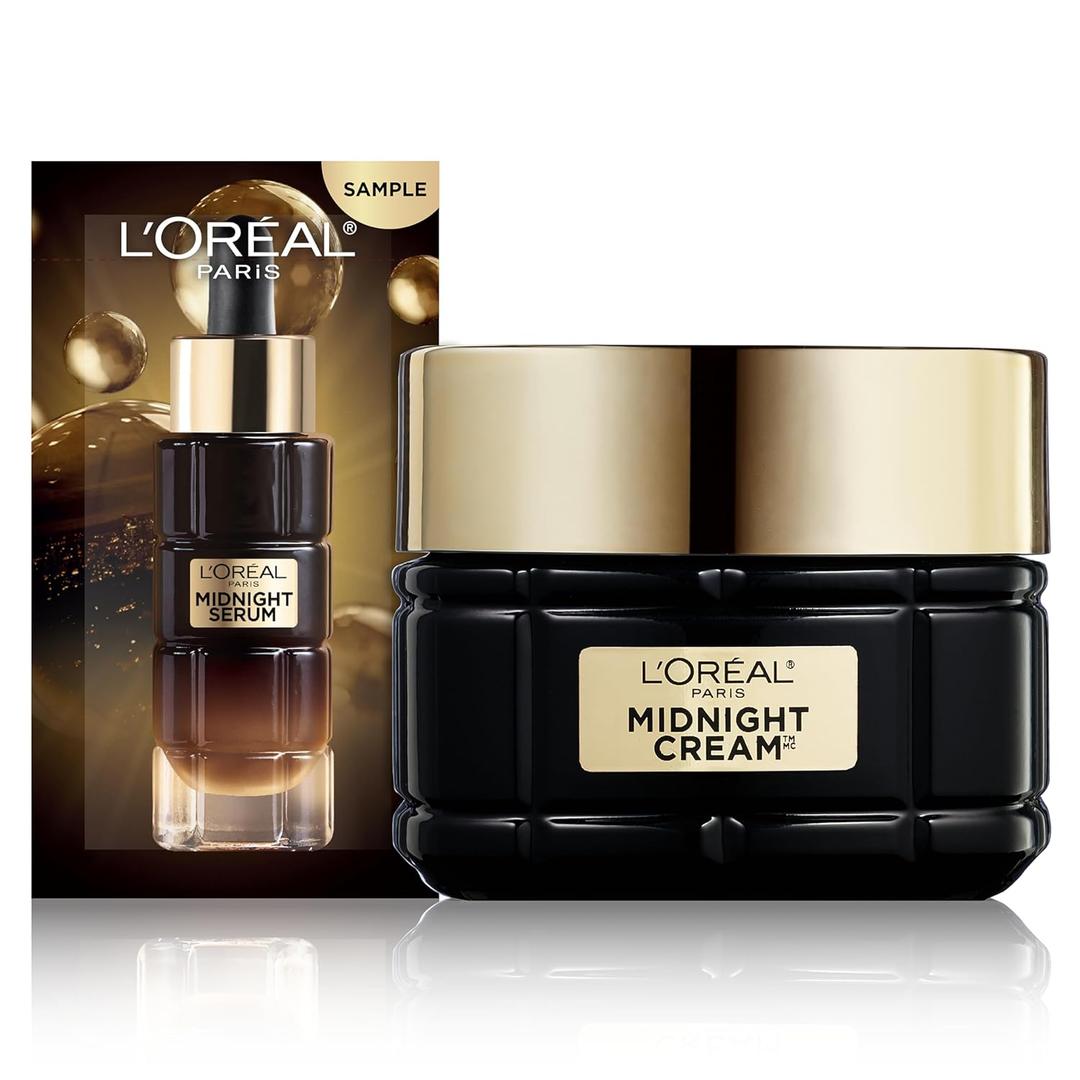 L'Oreal Paris Age Perfect Anti-Aging Midnight Cream, Face Moisturizer with Shea Butter to Reduce Wrinkles and Firm Skin, 1.7oz + Serum Sample