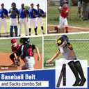 Baseball Socks and Belt Combo Set for Youth Boys Girls Adult, Softball Tball Belt Socks with Elastic Belts (Large, Black)