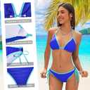 American Trends Women String Triangle Bikini Set Swimsuit Two Piece Bathing Suit Cheeky Swim Suit Swimwear (Blue, S)