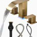 Brushed Gold Bathroom Faucet 3 Hole Widespread Waterfall Vanity Faucet for Bathroom Sink, Modern Touch on Two Handle Gold Faucet (Brushed Gold)