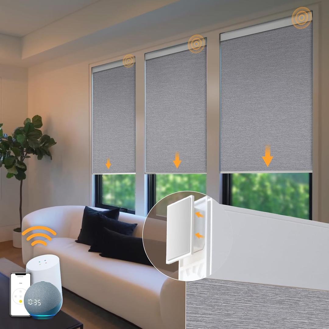 Motorized Automatic Blinds for Windows - Cordless Roller Shades with Remote Control - Smart Blinds, (35"W x 72"H, Grey)