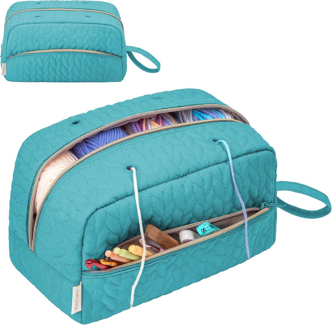 KarSyon Crochet Yarn Bag Knitting Bag Storage for Crocheting Accessories Crochet Hook Case Organizer Gift for Crochet Lovers (Teal), K3201