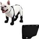 BECROWM Waterproof Dog Boots for Small/Medium Dogs Dog Paw Protectors Dog Suspender Boots AntiSlip Pet Shoes for Outdoor Walking, Reflective StayOn,DirtProof Comfortable Booties (Black, NewS)