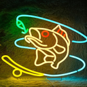 Fishing Neon Sign Dimmable Fish Neon Light for Wall Decor LED USB Powered Fishing Hook Lights for Fishing Gear Store Yacht Man Cave Living Room Boys Gifts(Multicolor 15.7‘’*12.4‘’）
