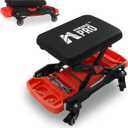Automotive Creeper Seat with Rolling Wheels, 300 LBS Capacity Mechanic Stool, Heavy Duty Garage Stool with Soft Padded Cushion and Tool Trays, Foldable Design for Easy Storage