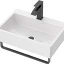 Lordear 21 x 14 Inch Wall Mounted Bathroom Sink with Towel Rack Modern White Wall Hung Sink for Small Bathrooms, Rectangular One Hole Porcelain Vanity Sinks
