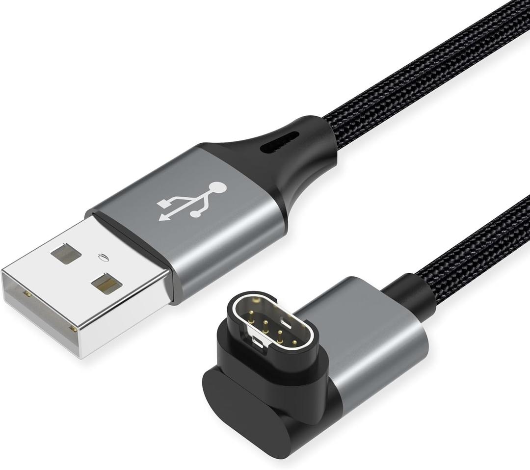 AGVEE 2 Pack 3.3ft Charger Cable for Garmin Watch, LShape Braided Charging Cord for Fenix, Forerunner, Vivoactive, Instinct, Venu, Tactix, Approach, D2, Quatix Series, Dark Gray